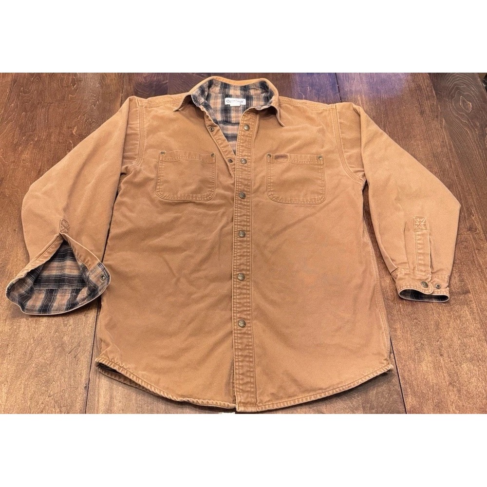 Carhartt Flannel Lined Duck Canvas Shirt Jacket Mens M Brown Snap S296brn